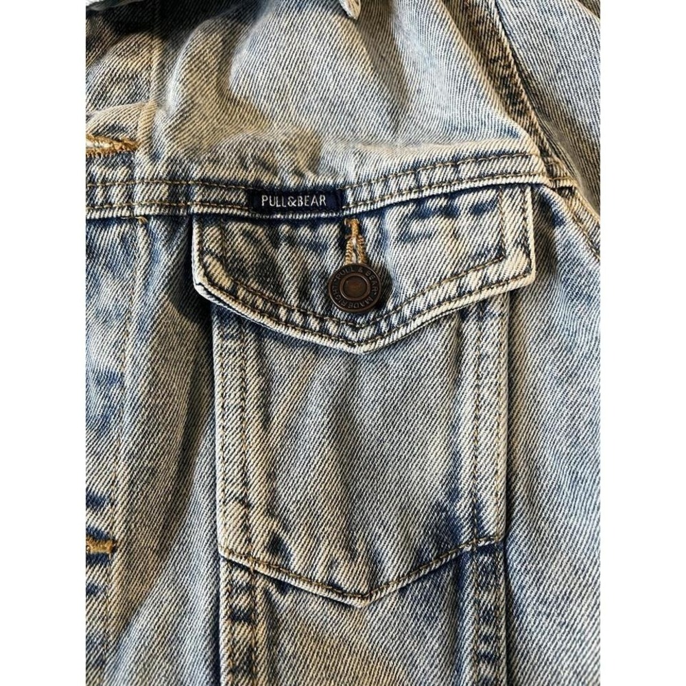 Pull & Bear Mens Denim Jacket Retro Cotton Light Wash Blue Eur Sz Sm - Picture 6 of 8